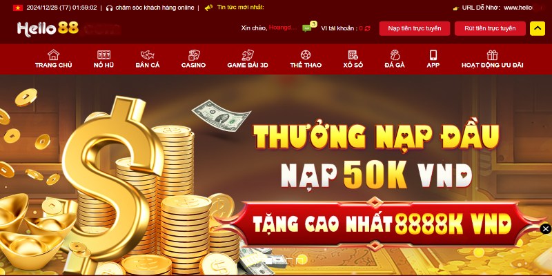 Chọn nạp tiền trực tuyến trên giao diện chính để giao dịch